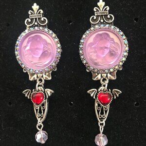 Kirks Folly AB Stone Cameo Dream Angel Red Heart LOVE Wings Dangle Earrings
